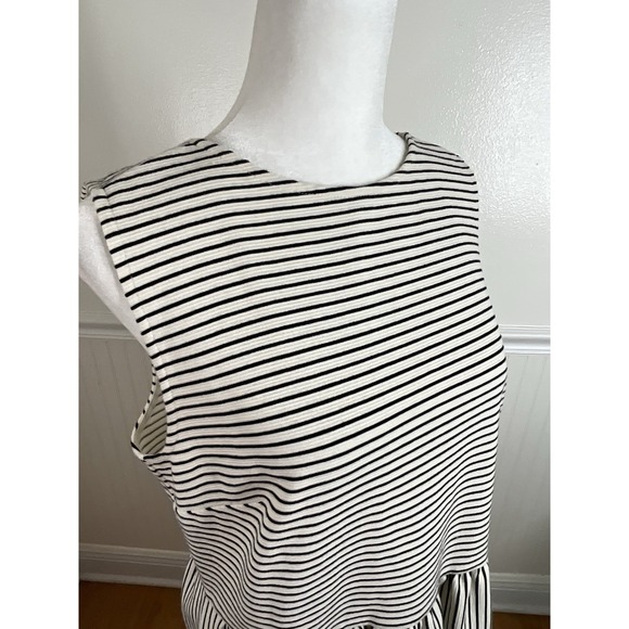 Loft Ivory & Black Striped Dress Knee Length Sleeveless Casual Women Size 12 - Picture 2 of 9